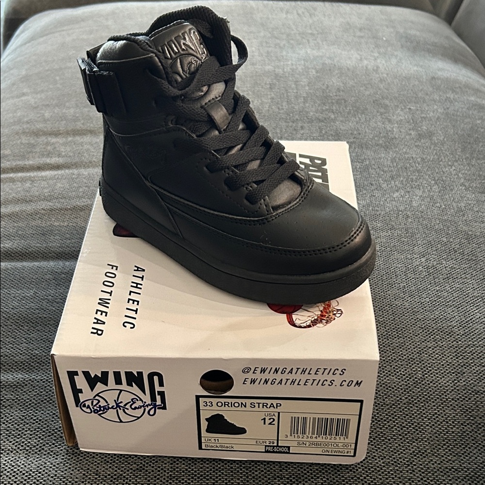 Brand New Patrick Ewing 33 Orion Strap Black Sneakers - Size 12 Kids